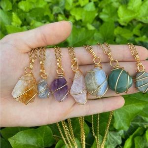 Mystery Natural/Raw Quartz Pendant Necklace for Women Wire Wrapped Gold Gemstone